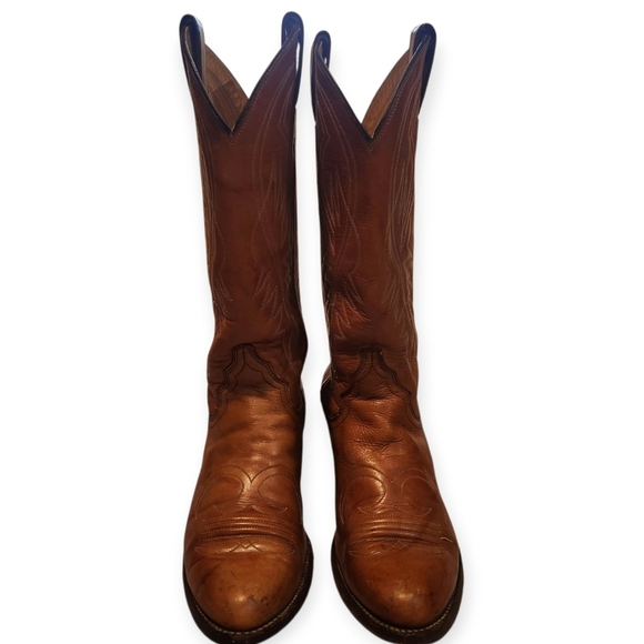 VINTAGE TAN WESTERN LEATHER JUSTIN COWBOY BOOTS SZ 6 - Picture 1 of 11